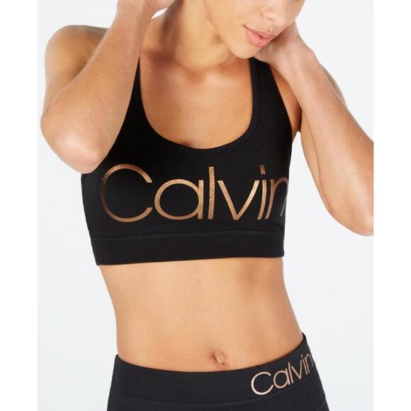 Calvin Klein Womens Metallic-Logo Cross-Back Mid-Impact Sports Bra Size 2XL - Picture 1 of 2